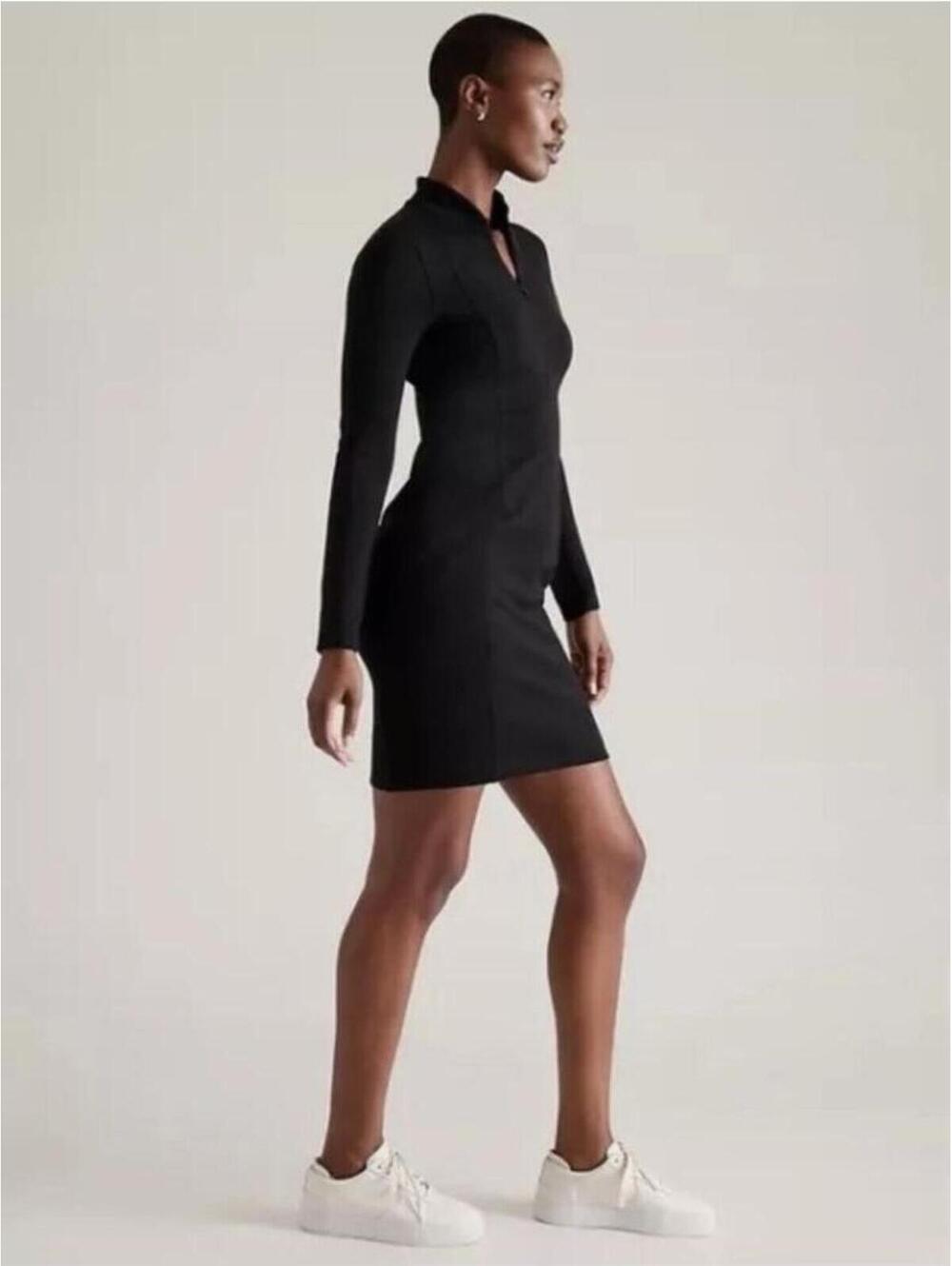 Athleta Delancey Black Quarter Zip Dress 1X NWT Long Sleeve Mini